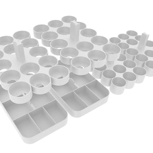 Rastrelliere per colori Feldherr + vassoi per gettoni per scatole davvero utili da 4 litri - 56 barattoli di vernice Citadel (12 ml / 18 ml / 24 ml) + materiale di gioco