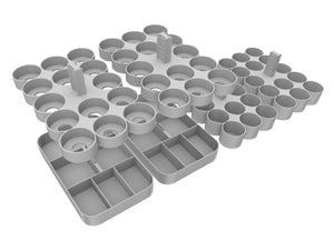 Feldherr paint racks + token trays for 4l Really Useful Boxes - 56 Citadel paint pots (12 ml / 18 ml / 24 ml) + game material