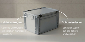 Box for 12 tablets in standard covers up to 17 mm - compatible with Apple iPad, Samsung Galaxy Tab A or Microsoft Surface Go