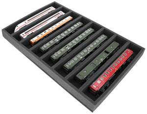 DS050A001 Foam inlay H0 Gauge - horizontal - 8 slots for model railway locomotives, wagons and vehicles