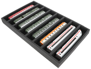 DS050A001 Foam inlay H0 Gauge - horizontal - 8 slots for model railway locomotives, wagons and vehicles