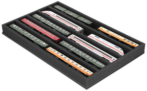DS050A002 Foam inlay H0 Gauge - horizontal - 5 slots for model railway locomotives, wagons and vehicles