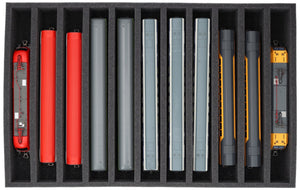 DS065A002 Foam inlay H0 Gauge - vertical - 11 slots for model railway locomotives, wagons and vehicles