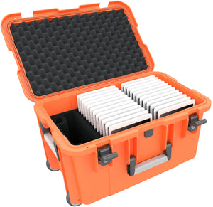 Case / Trolley for 24 tablets in thin sleeves - compartments 14 mm wide - including pencil holder - compatible with Apple iPad, Samsung Galaxy Tab A or Microsoft Surface Go - anthracite gray