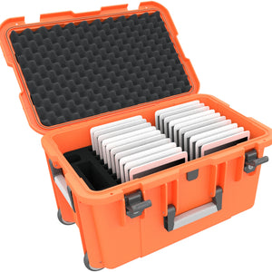 Case / Trolley for 20 tablets in thick sleeves - compartments 22 mm wide - compatible with Apple iPad, Samsung Galaxy Tab A or Microsoft Surface Go