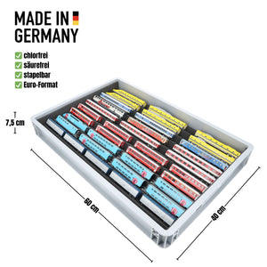 Euro Box mit Zugliege - 10 scomparti per lo scartamento N - per il modellismo ferroviario di locomotive, vagoni e veicoli