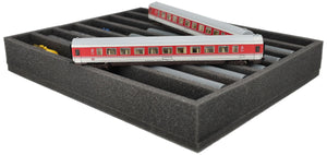 FS050A004 Foam inlay TT Scale - upright - 7 slots for model railway locomotives, wagons, and vehicles