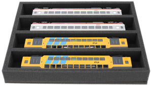 FS050A005 Foam inlay H0 Gauge - horizontal - 4 slots for model railway locomotives, wagons and vehicles