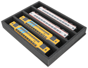 FS050A005 Foam inlay H0 Gauge - horizontal - 4 slots for model railway locomotives, wagons and vehicles