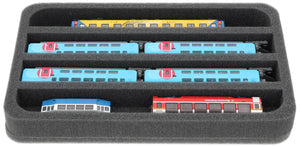 HS035A002 Foam inlay N Gauge - horizontal - 4 slots for model railway locomotives, wagons and vehicles